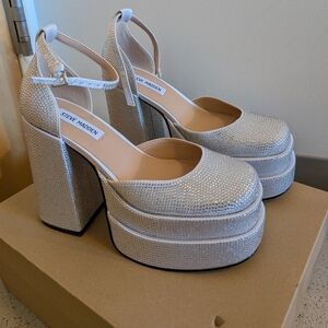 Steve Madden Silver Platform Shoes with Chunky Heel